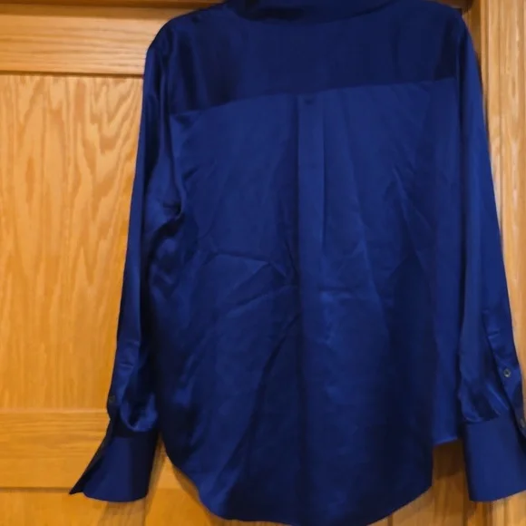 NWT Madewell Silk Flap-Pocket Button-Up Shirt $148 deep cobalt Blue medium - Picture 9 of 11